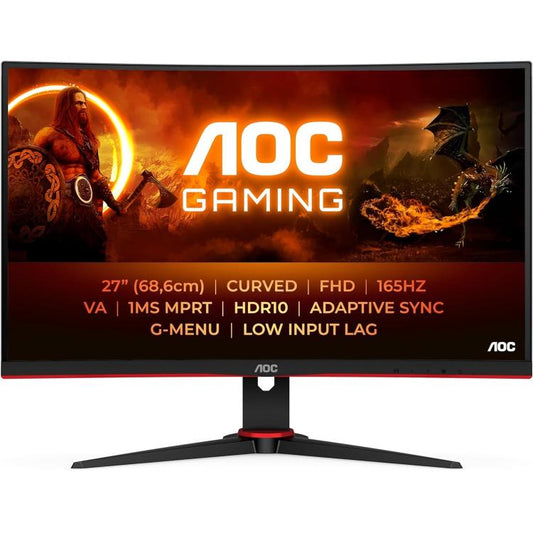 AOC - MONITOR 27" CURVO GAMING FULL HD FHD WIFI 165Hz VA C27G2E NERO RED/BLACK
