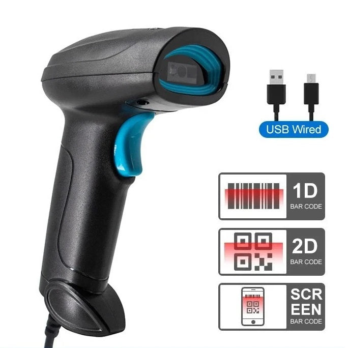Pistola Barcode Wired Cablato USB Laser Lettore Scanner con Luce Led per illuminare Codice a Barre 1D/2D/QR Code