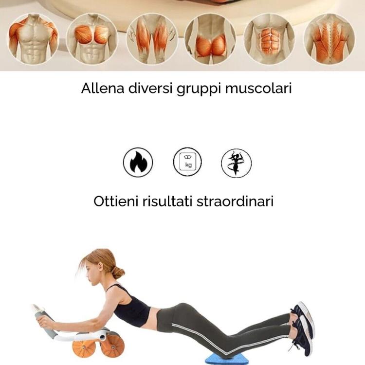 AB ROLLER RULLO ATTREZZO ADDOMINALE RUOTA A RIMBALZO AUTOMATICO SUPPORTO GOMITO
