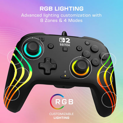 Turtle Beach - Afterglow (Nero) - Controller Wired RGB Retroilluminato Gaming Cablato per Nintendo Switch 2, Funziona anche con Nintendo Switch/Oled