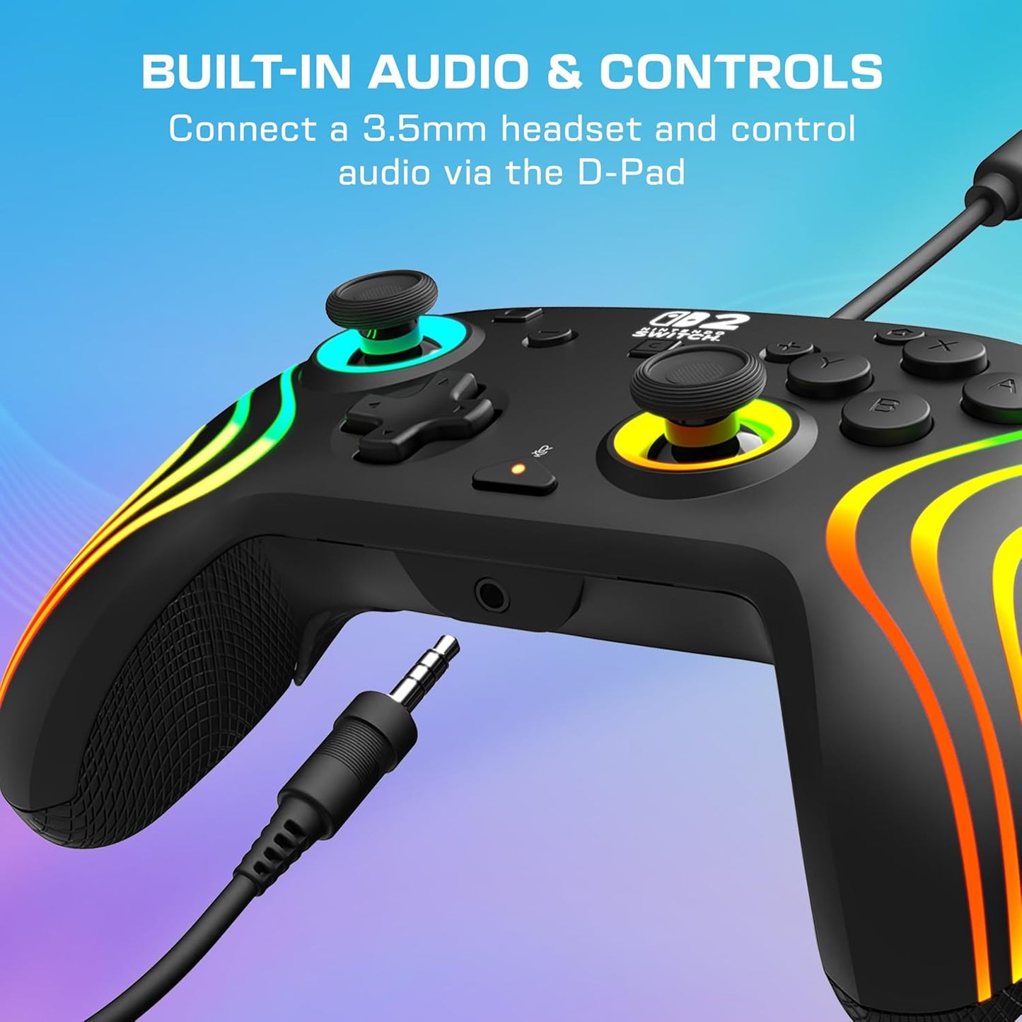 Turtle Beach - Afterglow (Nero) - Controller Wired RGB Retroilluminato Gaming Cablato per Nintendo Switch 2, Funziona anche con Nintendo Switch/Oled
