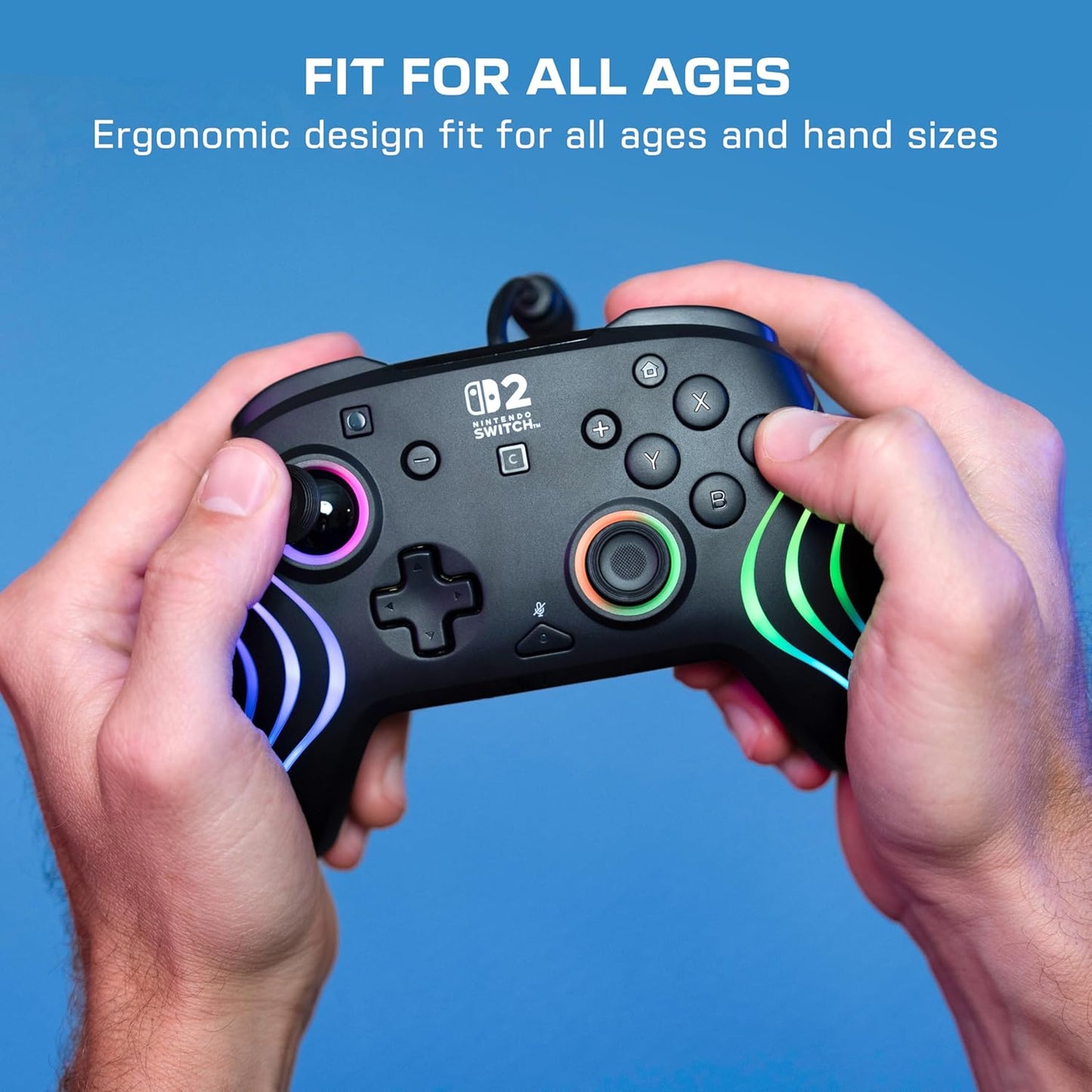 Turtle Beach - Afterglow (Nero) - Controller Wired RGB Retroilluminato Gaming Cablato per Nintendo Switch 2, Funziona anche con Nintendo Switch/Oled