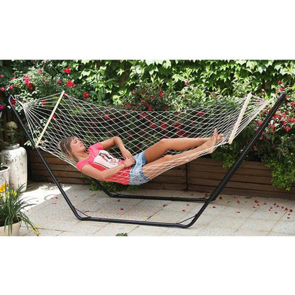 AMACA CLASSICA CORDA A RETE COTONE SOSTEGNO ASSE LEGNO 80X200 GIARDINO CAMPEGGIO