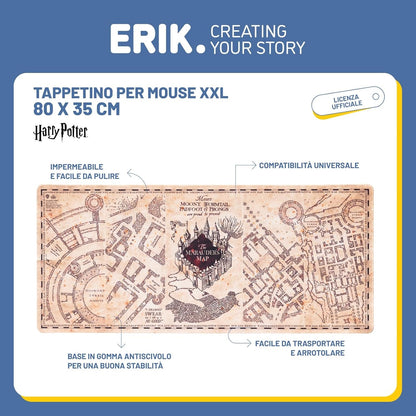 Harry Potter “Mappa del malandrino” Tappetino per Tastiera e Mouse Xxl per Scrivania Impermeabile e Antiscivolo 80x35cm | Mousepad, Accessori Gaming