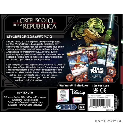 Star Wars Unlimited (Crepuscolo Della Repubblica) Prerelease Box Carte Card Game