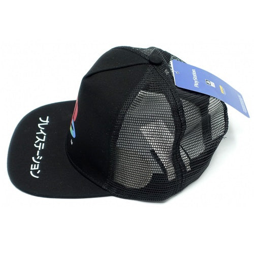 Sony - PlayStation 30th Anniversario Katakana Logo Ufficiale Strapback - Berretto Cappello Trucker con Visiera Dritta Stile Basketball Basket Cap Nero/Black