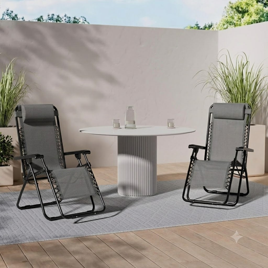 Sedia Sdraio da Giardino Pieghevole Poltrona Reclinabile Zero Gravity Relax Salvaspazio Tessuto in Textilene (Grigio)