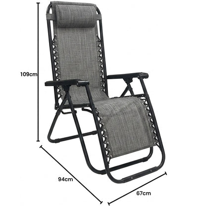 Sedia Sdraio da Giardino Pieghevole Poltrona Reclinabile Zero Gravity Relax Salvaspazio Tessuto in Textilene (Grigio)