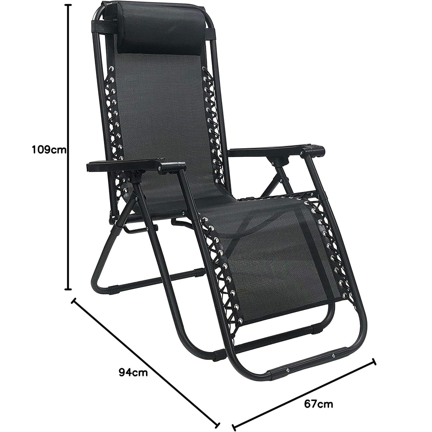 Sedia Sdraio da Giardino Pieghevole Poltrona Reclinabile Zero Gravity Relax Salvaspazio Tessuto in Textilene (Nero)