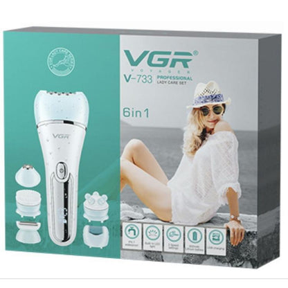 Vgr V-733 Epilatore Elettrico Professionale A Batteria 6In1 Display Impermeabile