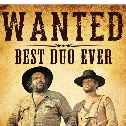 Targa In Metallo "Wanted" Bud Spencer & Terence Hill 30X40Cm Targhetta T303/002