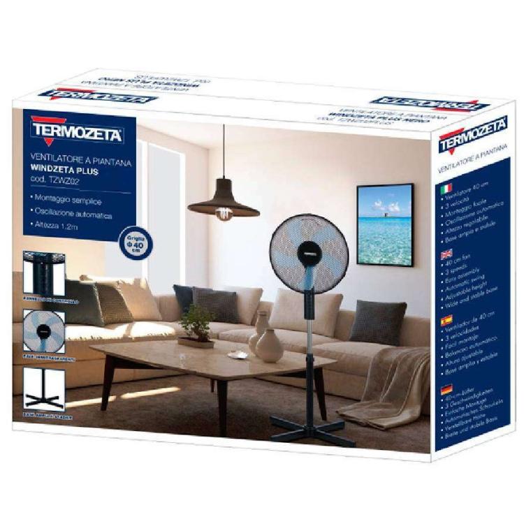 Termozeta Windzeta Ventilatore A Piantana Colonna Da Terra Oscillante 50W Ø41Cm
