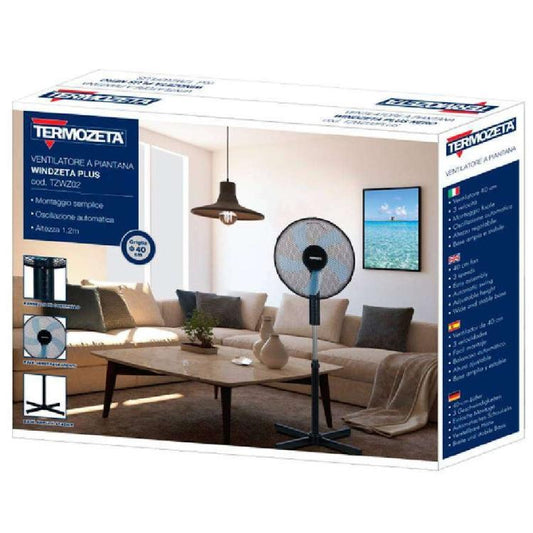 Termozeta Windzeta Ventilatore A Piantana Colonna Da Terra Oscillante 50W Ø41Cm