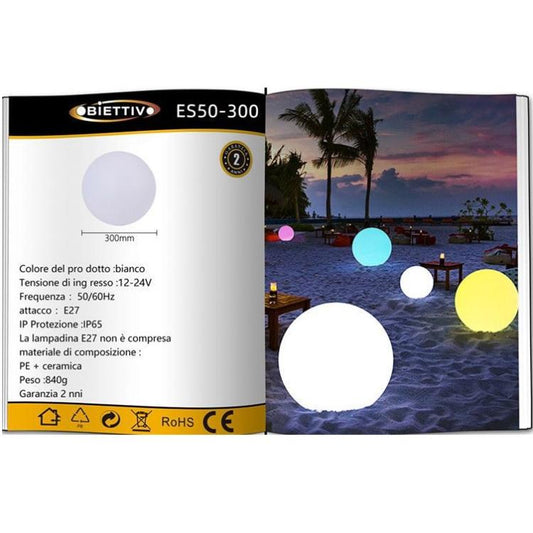 Lampada Sfera Da Giardino Ø 30Cm Luce Esterno Palla Terra E27 Bianco + Picchetti