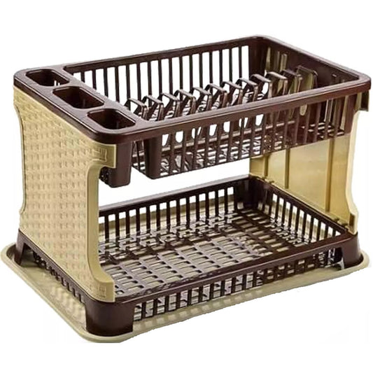 Scolapiatti Cucina Appoggio 2 Ripiani Vassoio Con Scola Posate Bicchiere Marrone