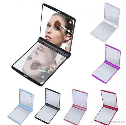 Specchio Mini Da Trucco Illuminato Led Portatile Make Up Rotante Luce Pieghevole