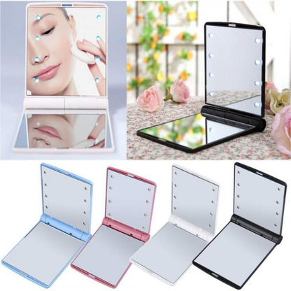 Specchio Mini Da Trucco Illuminato Led Portatile Make Up Rotante Luce Pieghevole