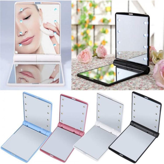 Specchio Mini Da Trucco Illuminato Led Portatile Make Up Rotante Luce Pieghevole