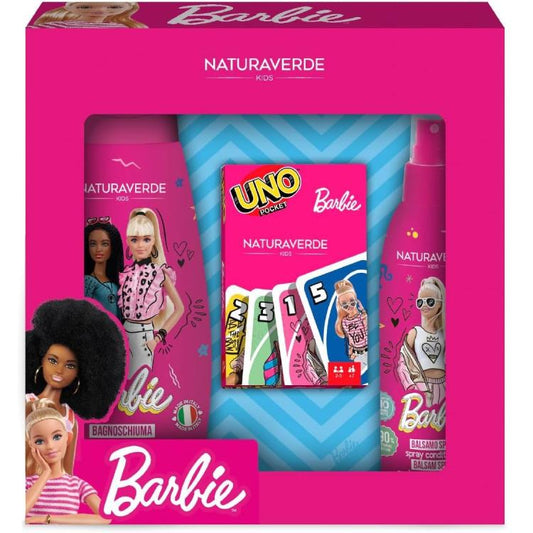 Naturaverde Kids Kit Barbie Cofanetto Bagnoschiuma 300Ml+Balsamo 200Ml+Carte Uno