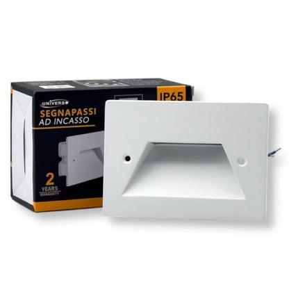 Universo Es49-G3c Punto Luce Segnapasso Rettangolare Led ad Incasso Cambia Colore CCT 3in1 da 3w 24° Da Esterno Ip65 Scatola 503 per Scale Giardino - Bianco
