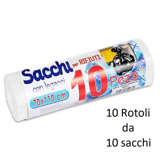 100 BUSTE SACCHI SACCHETTI RIFIUTI SPAZZATURA RACCOLTA DIFFERENZIATA 70X110cm BI