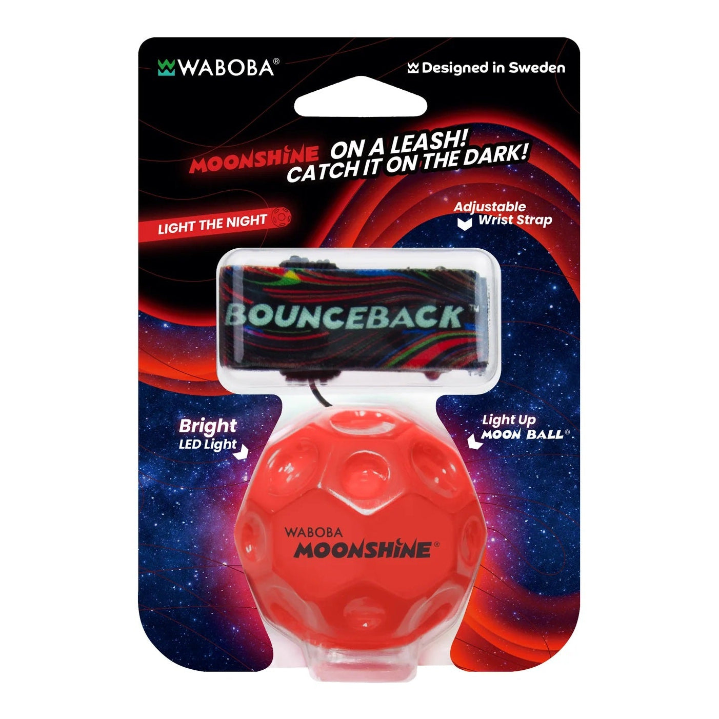Waboba Pallina Original LED Bounceback Ball (MOONSHINE) Palla con Luce LED al guinzaglio, Super Rimbalzo, per Interni ed Esterni IPER RIMBALZANTE, Giocattolo per saltare ad alte prestazioni per un'estate di divertimento senza fine