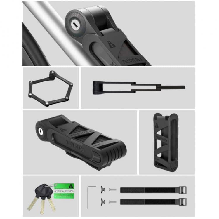 The One Catena Sicurezza Richiudibile Pieghevole Antifurto Bici Lucchetto Nero
