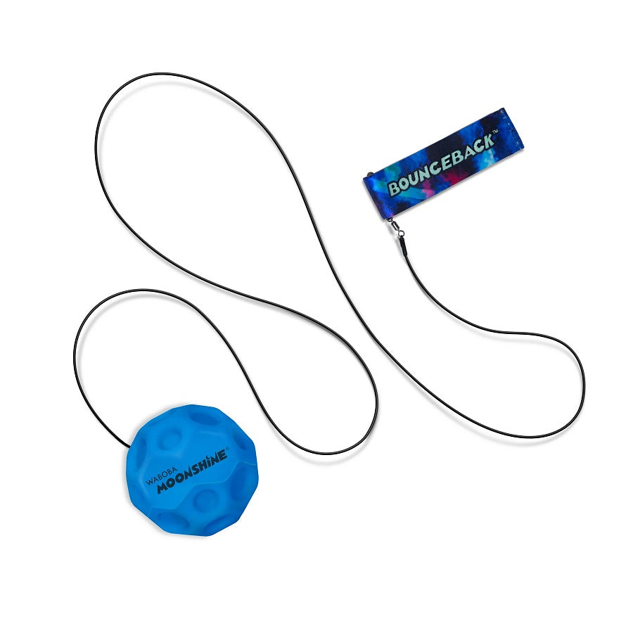 Waboba Pallina Original LED Bounceback Ball (MOONSHINE) Palla con Luce LED al guinzaglio, Super Rimbalzo, per Interni ed Esterni IPER RIMBALZANTE, Giocattolo per saltare ad alte prestazioni per un'estate di divertimento senza fine (BLU)