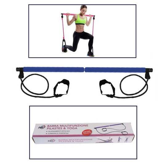 ATTREZZO ELASTICO LONG BARRA RESISTENZA CORDA ESERCIZI BRACCIA PILATES YOGA BLU