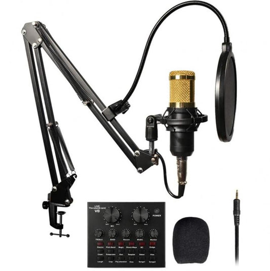 BM-800 MICROFONO CONDENSATORE PER CANTO + V8 SCHEDA AUDIO PC KARAOKE STREAMING