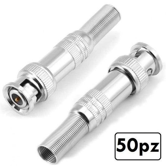 50pz SPINOTTI CONNETTORE BNC A VITE MASCHIO METALLO PER CAVO RG59 TELECAMERE DVR