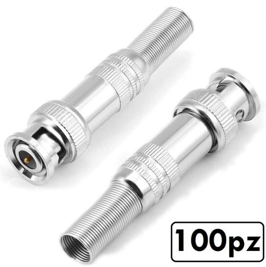 100pz SPINOTTI CONNETTORE BNC A VITE MASCHIO in METALLO CAVO RG59 TELECAMERE DVR
