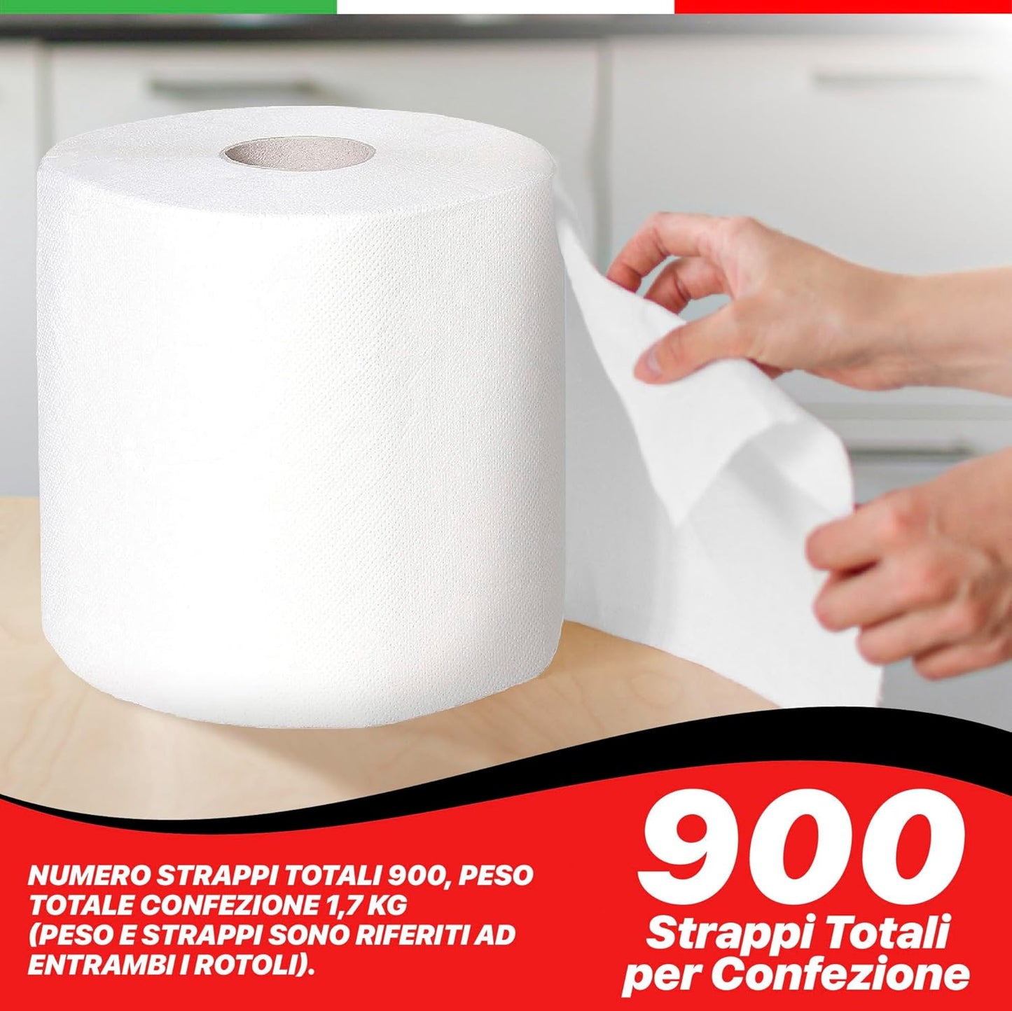 R Move 2 Rotoloni di Carta asciugatutto, Bobina industriale mani Professionale a 800 Strappi, Asiugamani Pura Cellulosa lunga durata extra resistente, assorbenti da cucina 1600 strappi totali