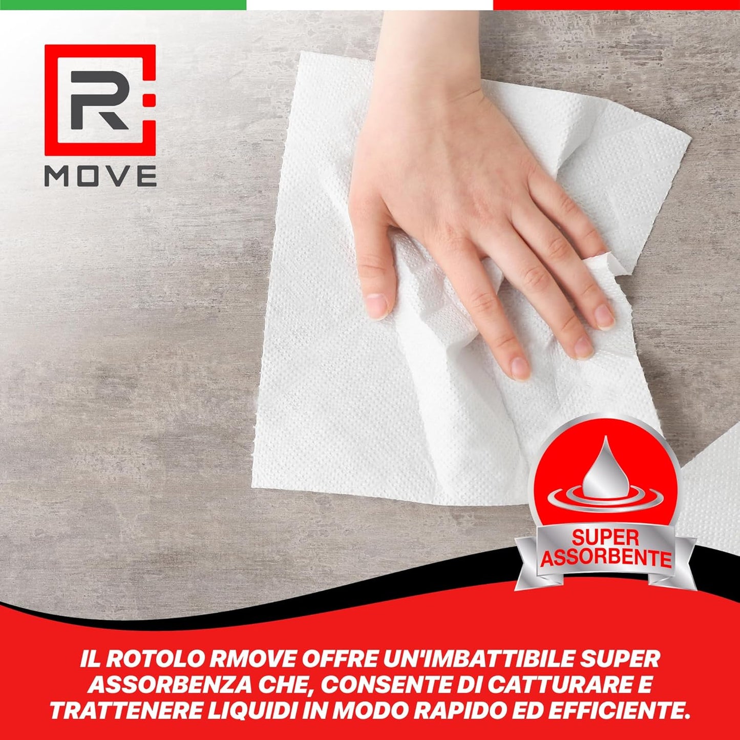 R Move 2 Rotoloni di Carta asciugatutto, Bobina industriale mani Professionale a 800 Strappi, Asiugamani Pura Cellulosa lunga durata extra resistente, assorbenti da cucina 1600 strappi totali