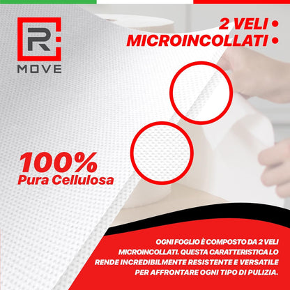 R Move 2 Rotoloni di Carta asciugatutto, Bobina industriale mani Professionale a 800 Strappi, Asiugamani Pura Cellulosa lunga durata extra resistente, assorbenti da cucina 1600 strappi totali