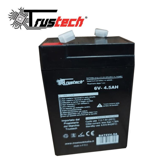 Trustech Batteria Ermetica Piombo 6V 4Ah 4,5Ah Ricaricabile Acido Auto Pegperego