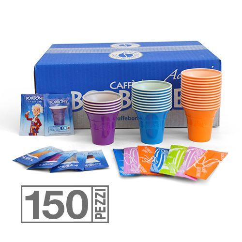 BORBONE KIT ACCESSORI 150pz BICCHIERINI + BUSTE ZUCCHERO + PALETTE CAFFE CIALDE