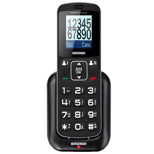 BRONDI AMICO HOME NERO CELLULARE GSM DUAL SIM ANZIANI TASTI GRANDI SOS TELEFONO