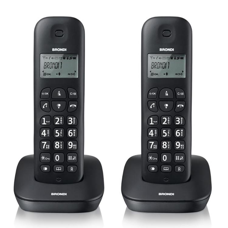 BRONDI GALA TWIN TELEFONO CORDLESS DOPPIO PORTATILE UFFICIO CASA MEMO DECT NERO