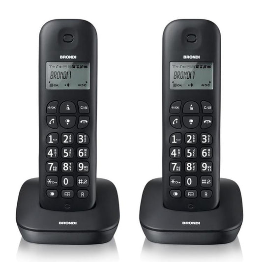 BRONDI GALA TWIN TELEFONO CORDLESS DOPPIO PORTATILE UFFICIO CASA MEMO DECT NERO