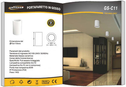 Universo Porta Faretto Gesso Lampada Gu10 Applique Palfoniera Moderno A Soffitto