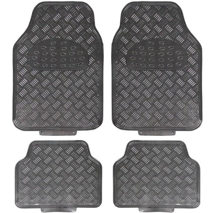 Set 4 Tappetini Tappeti Auto Universali Gomma Effetto Metallo Cromato (Carbonio)