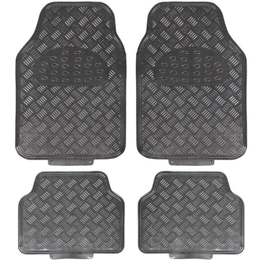 Set 4 Tappetini Tappeti Auto Universali Gomma Effetto Metallo Cromato (Carbonio)