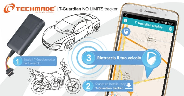 Techmade T-Guardian No Limits Vehicles Gps Tracker Localizzatore Gsm Ios Android