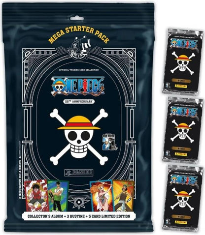 Panini One Piece 25Th Mega Starter Set Album Raccoglitore + 3 Bustine + 5 Card