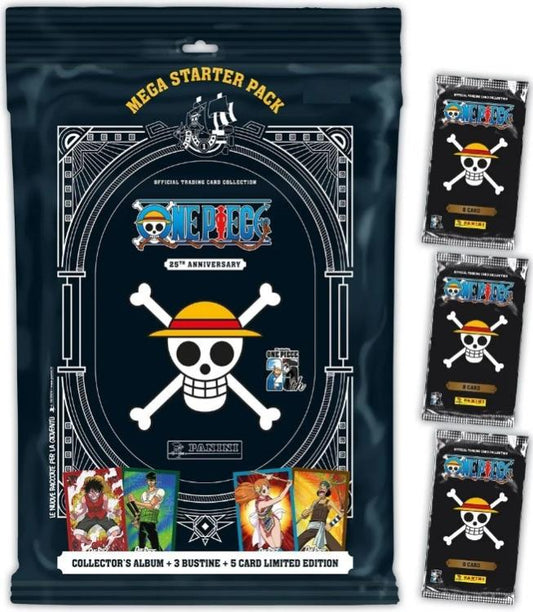 Panini One Piece 25Th Mega Starter Set Album Raccoglitore + 3 Bustine + 5 Card
