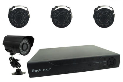 Kit Videosorveglianza 4 Telecamera Infrarossi + Dvr + Alimentatore Cavi Completo