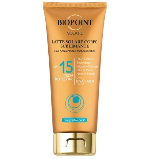BIOPOINT - Latte Solare Corpo Sublimante Alta Protezione SPF15 Tubo da 200ml