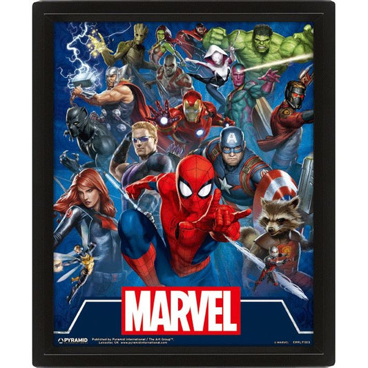 Pyramid - Marvel Icons Poster Framed 3D Lenticular Quadro Avengers Spider-Man