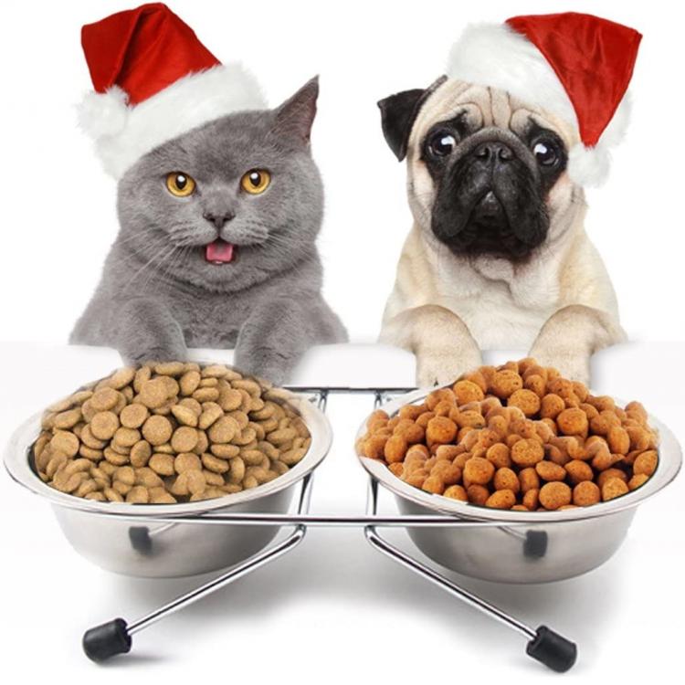 Ciotola Doppia Mangiatoia Per Animali Ciotole In Acciaio Scodelle Cani Gatti | M